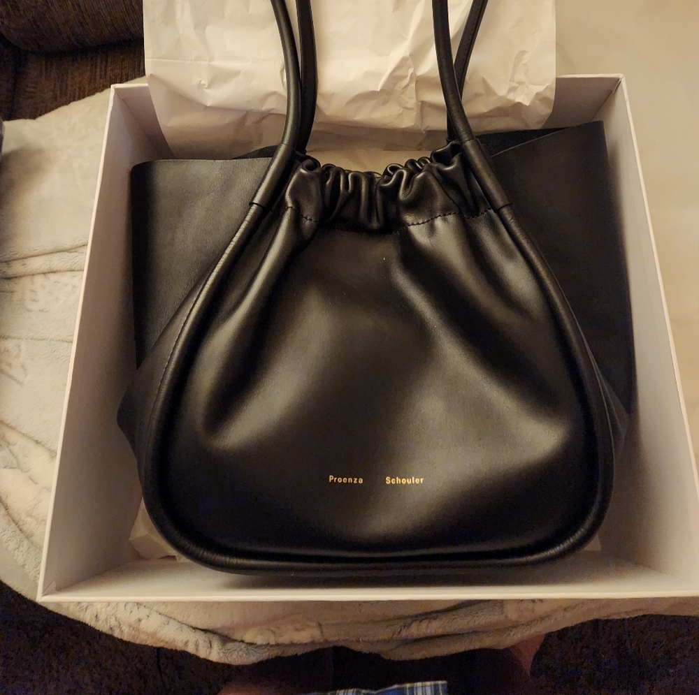 NWT Proenza Schouler large ruched smooth leather bag in black
